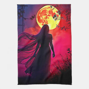 Linge De Cuisine Red Moon Shadow Woman Conception de mystère