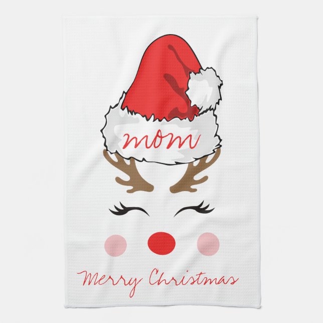 Linge De Cuisine Red Nose Reindeer Père Noël Casquette Joyeux Noël  (Vertical)