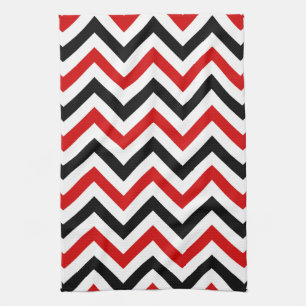 Linge De Cuisine Red, white, Black Large Chevron Zig Zag