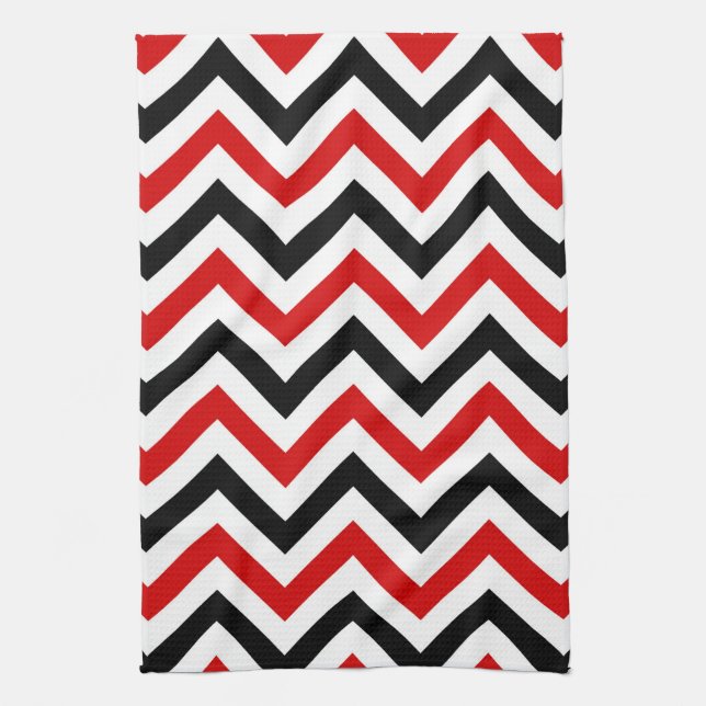 Linge De Cuisine Red, white, Black Large Chevron Zig Zag (Vertical)
