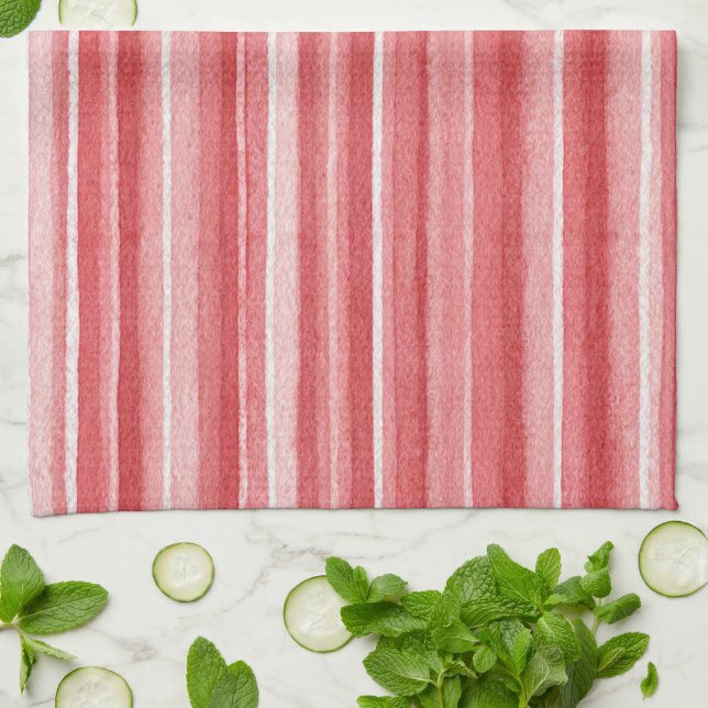 Linge De Cuisine Red White Blush Pink Stripes (Plié)