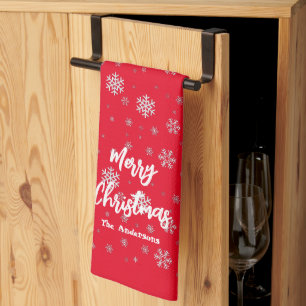 Linge De Cuisine Red White Winter Snowflakes Modern Joyeux Noël