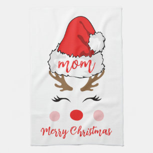 Linge De Cuisine Reindeer moderne Santa Hat Joyeux Noël Maman