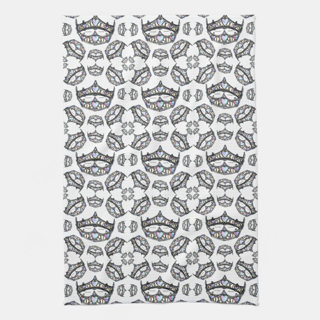 Linge De Cuisine Reine des Coeurs Argent Couronne Tiaras blanc (Vertical)
