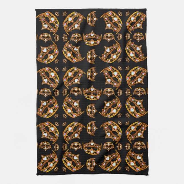 Linge De Cuisine Reine des Coeurs Or Couronne Tiaras noir (Vertical)