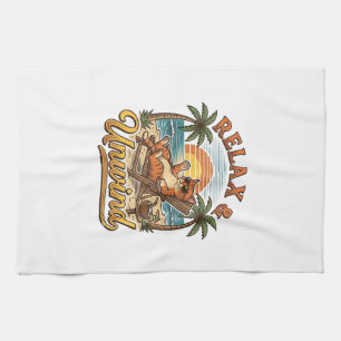 Linge De Cuisine Relax & Unwind Chat de Plage Design de Gravure Vin
