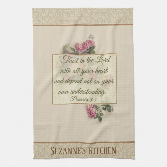 Linge De Cuisine Religieux floral de roses de rose de vers (Vertical)