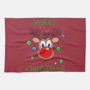Linge De Cuisine Renne de Noël Rudolph - Merry christmas