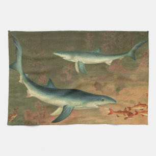 Linge De Cuisine Requin bleu vintage mangeant du poisson, Marine Li
