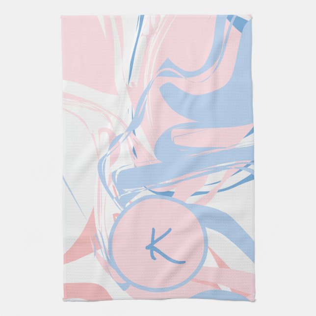 Linge De Cuisine Résumé Marbré Abstrait Bleu Blanc Rose Personnalis (Vertical)