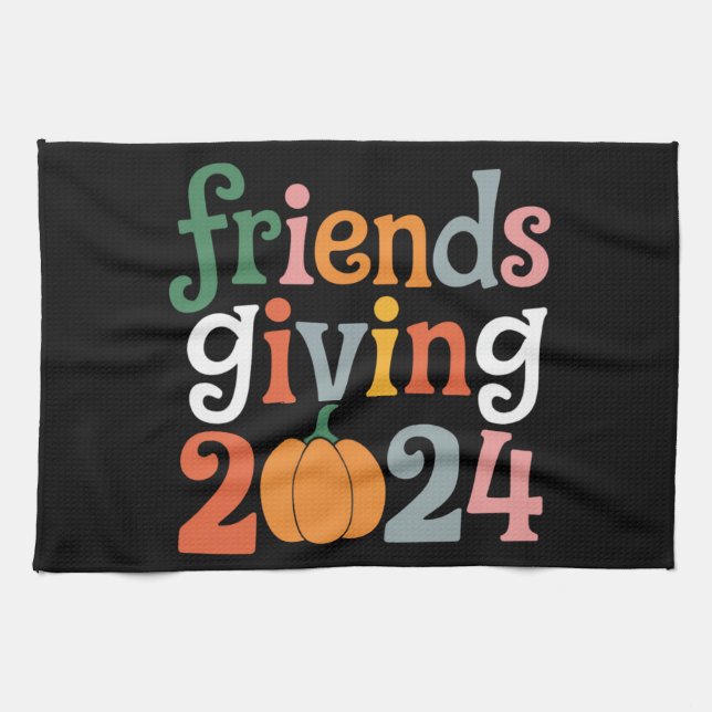 Linge De Cuisine Retro Amis Donnant 2024 Thanksgiving Fall (Horizontal)