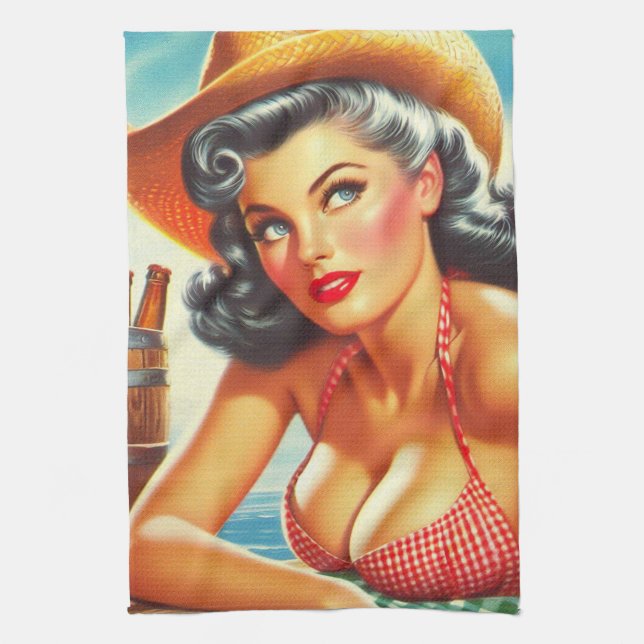 Linge De Cuisine Retro Beer Country Girl (Vertical)