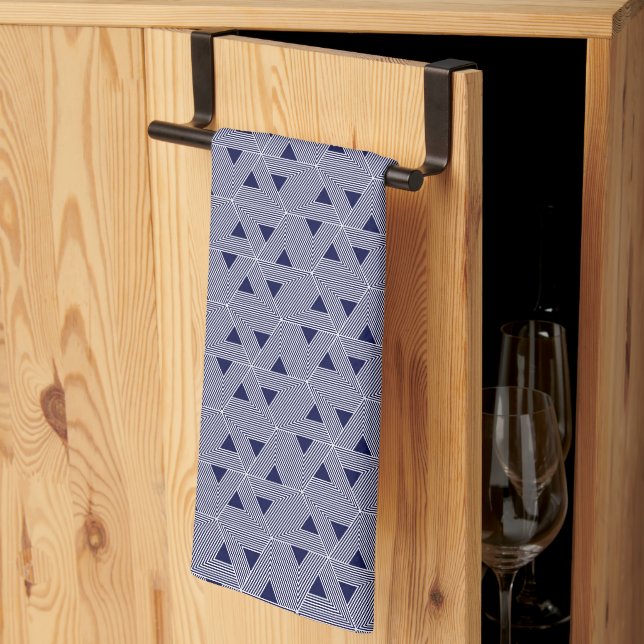 Linge De Cuisine Retro Blue Navy Japon Triangle Motif géométrique (Pliage en tiers)
