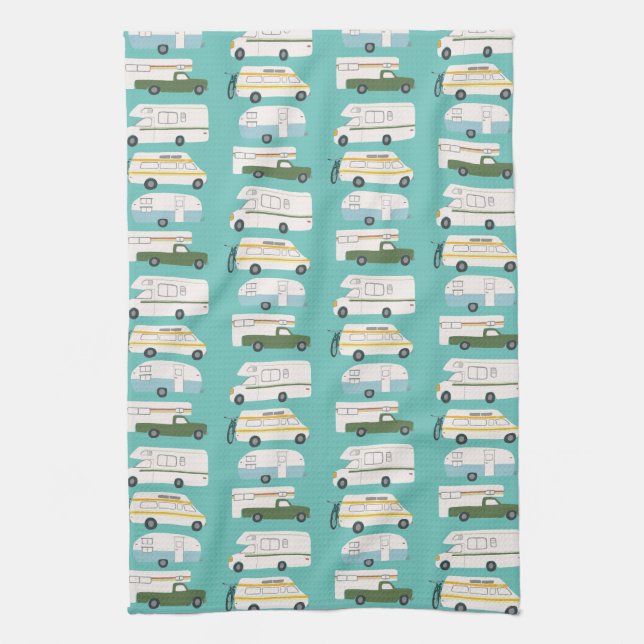 Linge De Cuisine Rétro Camping Motorhome RV Vanlife Turquoise (Vertical)