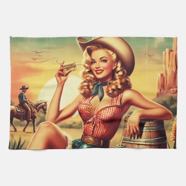 Linge De Cuisine Retro Cute Cowgirl (Horizontal)