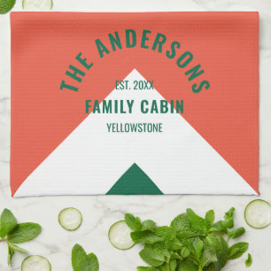 Linge De Cuisine Retro Family Cabine Nom personnalisé Rouge Vert