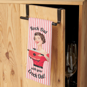 Linge De Cuisine Rétro Housewoman Rock Out avec votre Crock Out