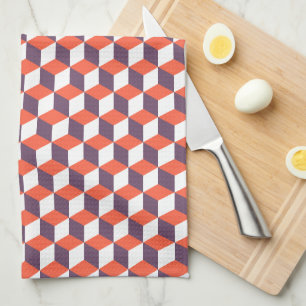 Linge De Cuisine Retro Marine Bleu Cube Rouge Moderne Motif géométr