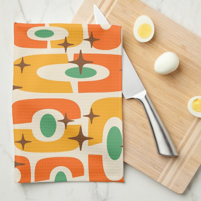 Linge De Cuisine Retro Mid-Century moderne Cosmique Abstrait Motif (Quart Plié)