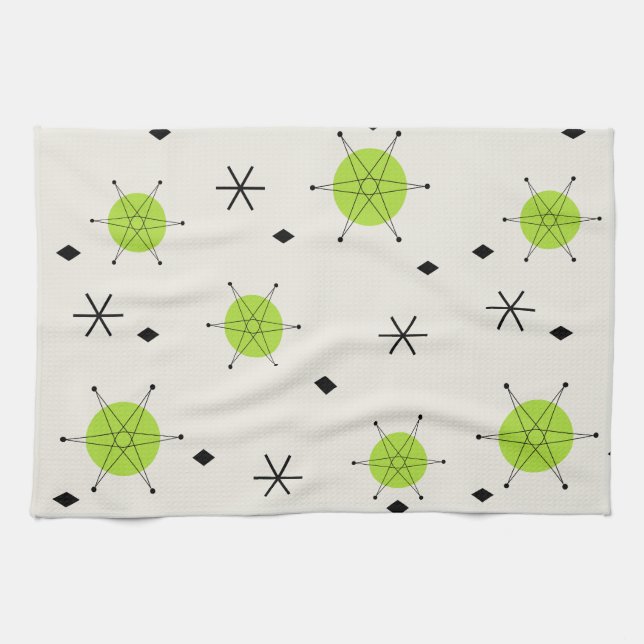 Linge De Cuisine Retro Mid Mod Starburst Sky Chartreuse (Horizontal)