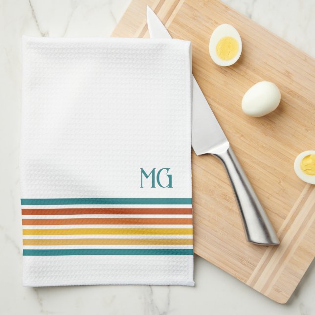 Linge De Cuisine Retro Monogrammed Minimalist Stripes (Quart Plié)