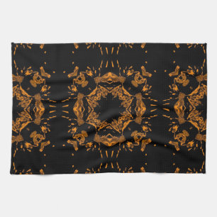 Linge De Cuisine Rétro motif de damassés florales de cuivre noires