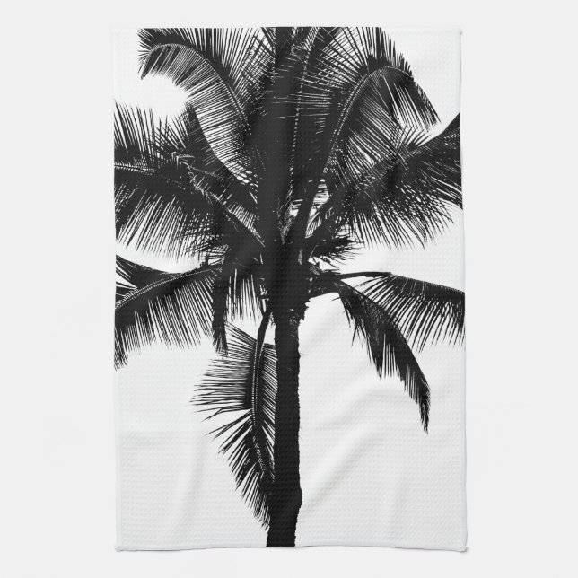 Linge De Cuisine Rétro noir tropical hawaïen de silhouette de (Vertical)