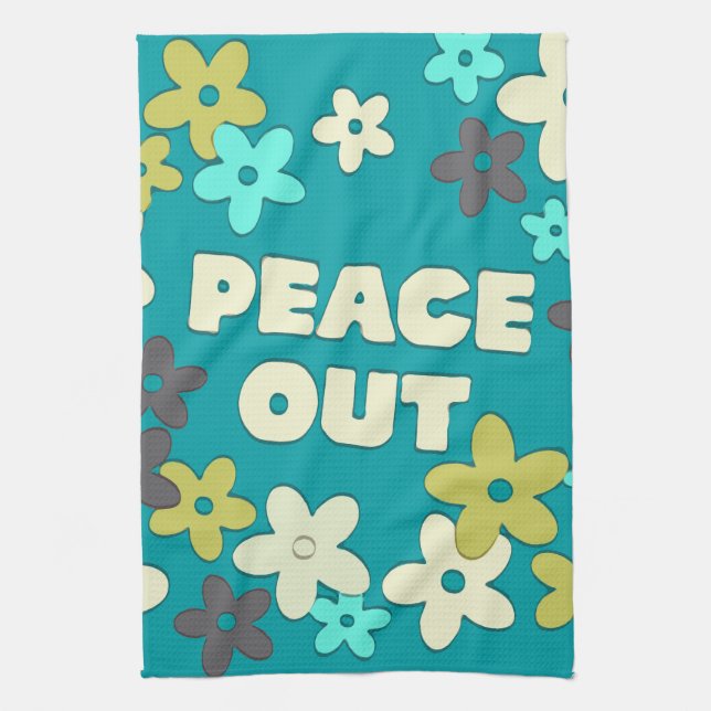 Linge De Cuisine Retro Peace Out Citation Hippie Fleurs (Vertical)