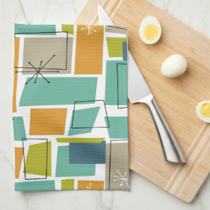 Linge De Cuisine Retro Turquoise Vert Orange Carré Mi-siècle