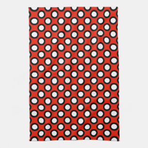 Linge De Cuisine Rétros points cerclés, rouge, noir et blanc