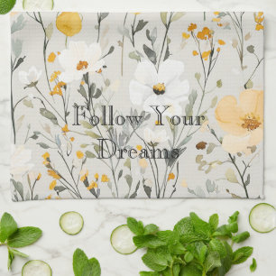 Linge De Cuisine Rêves de jolies fleurs jaunes blanches