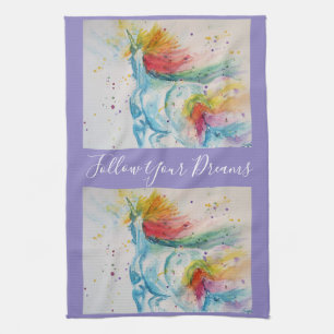 Linge De Cuisine Rêves de peinture à l'aquarelle Unicorn