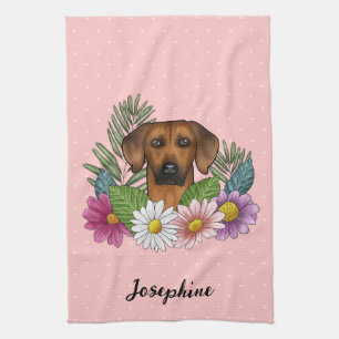 Linge De Cuisine Rhodesian Ridgeback Chien Coloré Fleur sauvage Ros