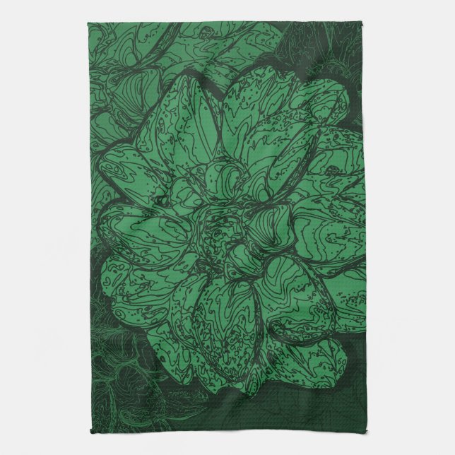Linge De Cuisine Rich Emerald vert modèle floral (Vertical)