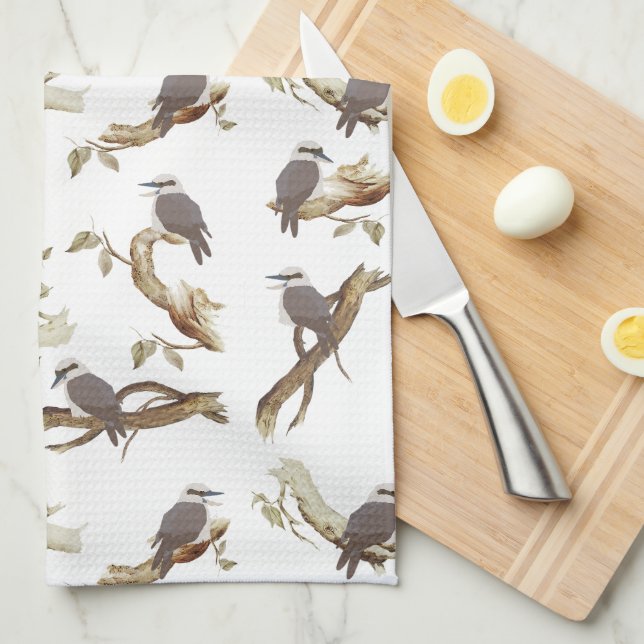 Linge De Cuisine Rire Kookaburra Eucalyptus d'oiseaux australiens (Quart Plié)