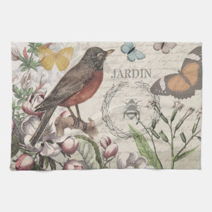 Linge De Cuisine Robin Elegant Bird Butterfly French Art