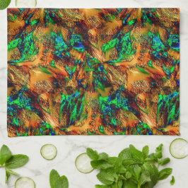 Linge De Cuisine Roche très rustique en jaune brûlé avec tache vert