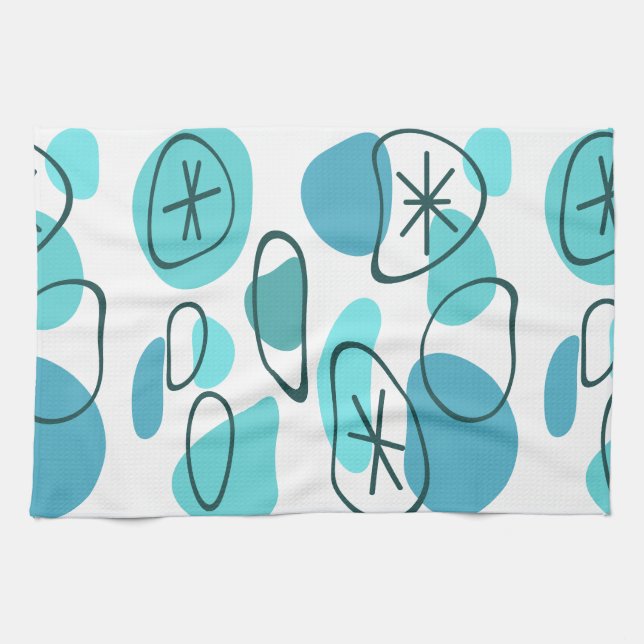 Linge De Cuisine Roches d'art Abstrait rétro Turquoise (Horizontal)