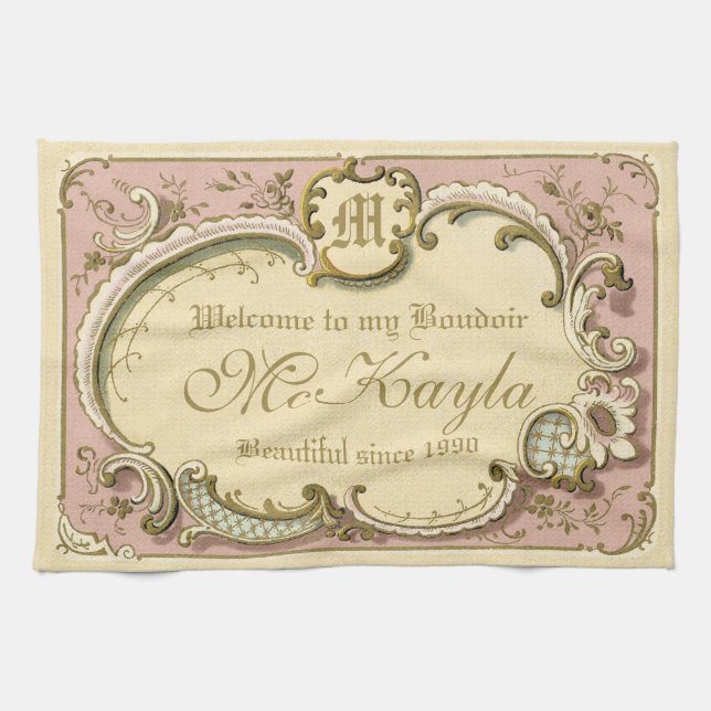 Linge De Cuisine Rococo Boudoir à l'élégante trame rose or (Horizontal)