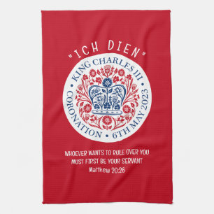Linge De Cuisine ROI CHARLES III Couronnement Rouge