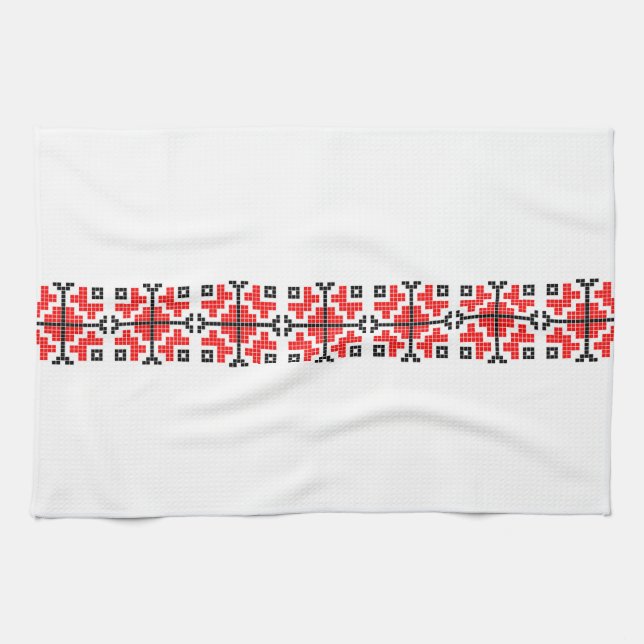 Linge De Cuisine romanie folk ethnique floral motif géométrique cos (Horizontal)