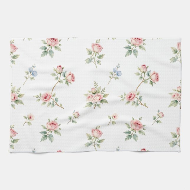 Linge De Cuisine Romantic Watercolor Pink Roses Pattern (Horizontal)