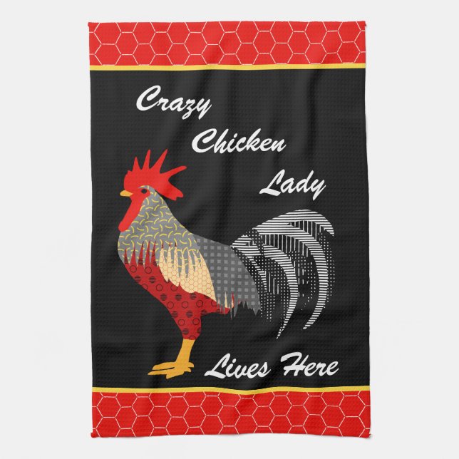 Linge De Cuisine Rooster de style Drazy Chicken Lady l Memphis (Vertical)