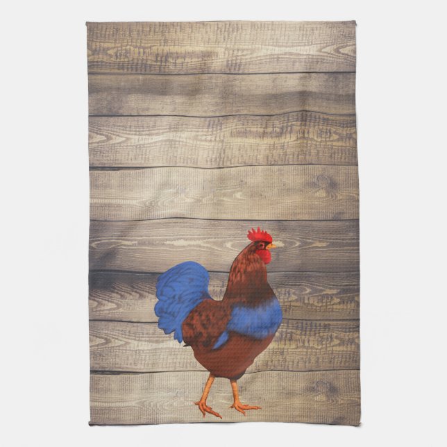 Linge De Cuisine Rooster rustique et planchettes en bois de grange (Vertical)