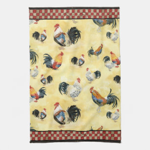 Linge De Cuisine Roosters d'or Rouge & Tan Check Swirl Cuisine