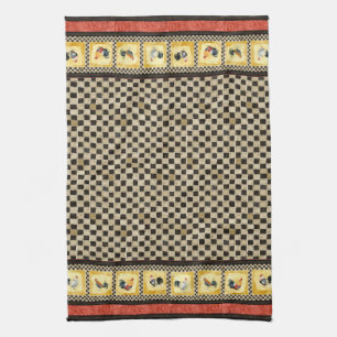 Linge De Cuisine Roosters d'or Rouge & Tan Check Swirl Cuisine