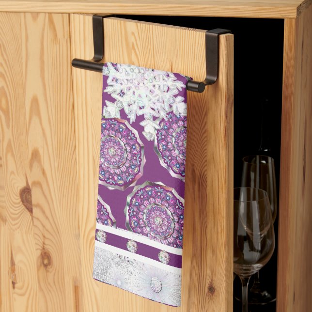 Linge De Cuisine Rosace rouge cardinale et flocon de neige (Pliage en tiers)