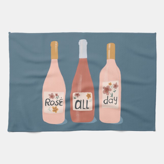 Linge De Cuisine Rose Amateurs de vins toute la journée (Horizontal)