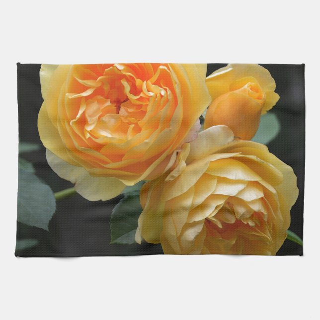 Linge De Cuisine Rose anglais jaune (Horizontal)