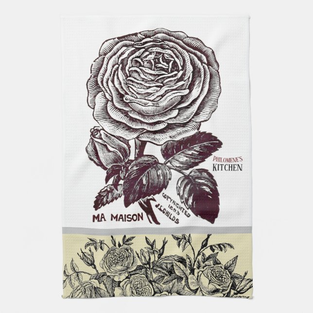 Linge De Cuisine Rose antique - Votre choix de texte (Vertical)